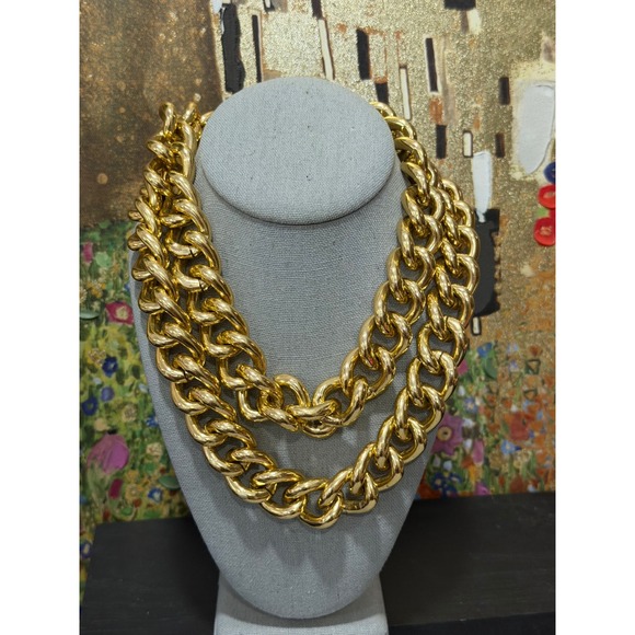 Chunky Curb Chain Necklace Women Gold Tone Bold Statement Link Heavy 36" - Picture 13 of 14